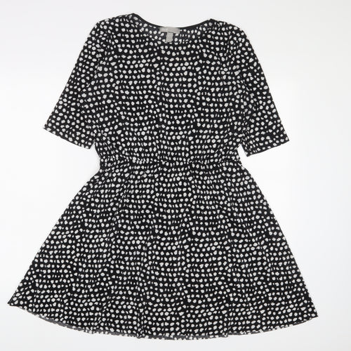 ASOS Womens Black Geometric Polyester A-Line Size 10 Crew Neck Pullover - Belted