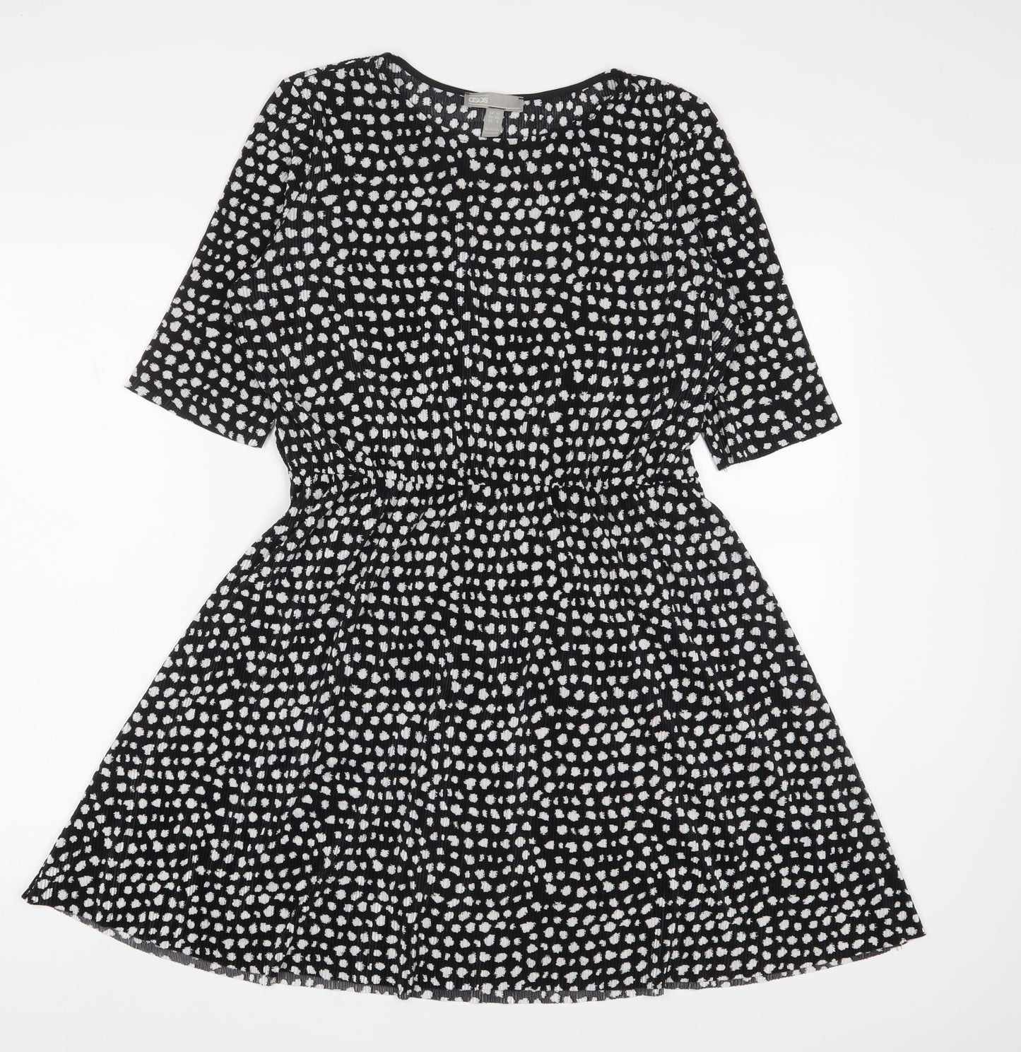 ASOS Womens Black Geometric Polyester A-Line Size 10 Crew Neck Pullover - Belted