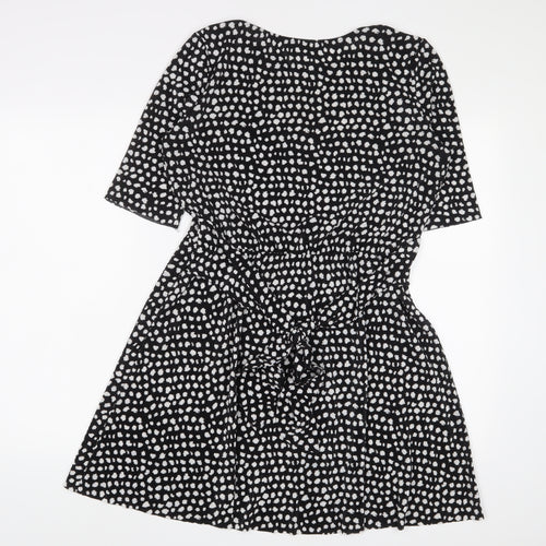ASOS Womens Black Geometric Polyester A-Line Size 10 Crew Neck Pullover - Belted