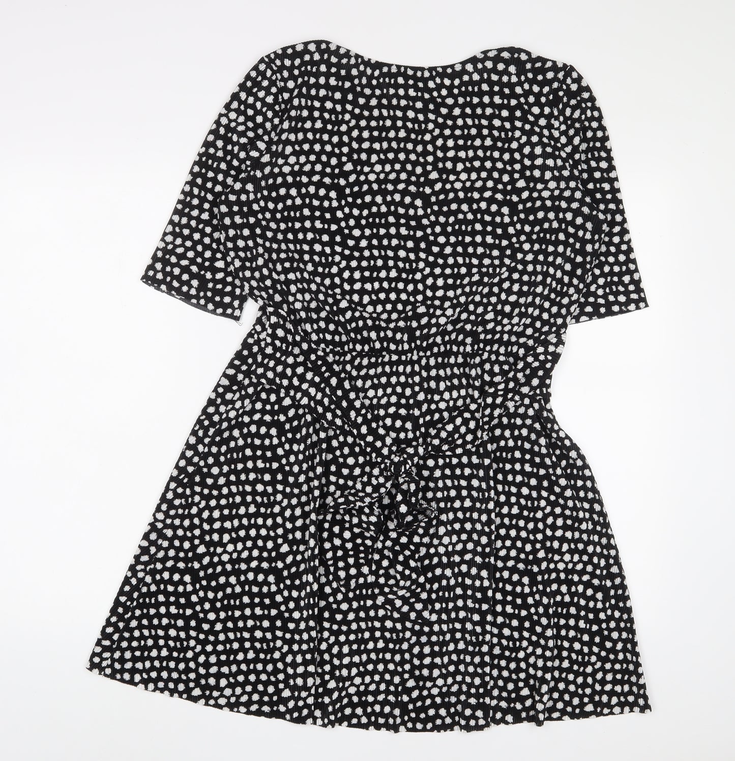 ASOS Womens Black Geometric Polyester A-Line Size 10 Crew Neck Pullover - Belted
