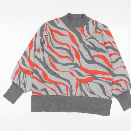 Marks and Spencer Womens Grey Round Neck Animal Print Viscose Pullover Jumper Size L