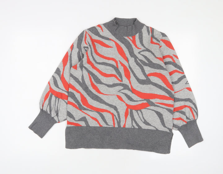 Marks and Spencer Womens Grey Round Neck Animal Print Viscose Pullover Jumper Size L