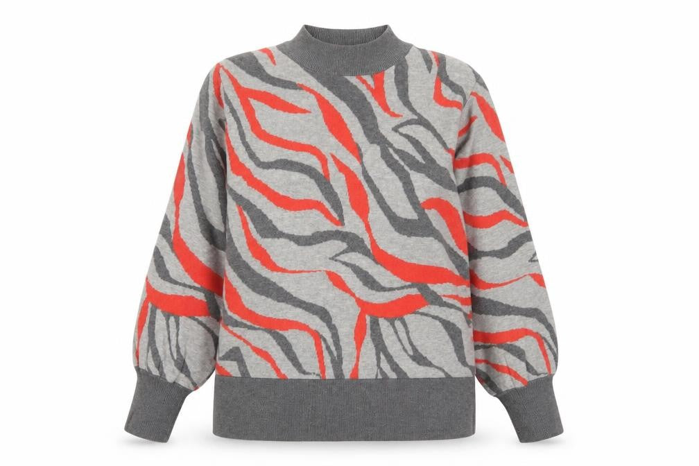 Marks and Spencer Womens Grey Round Neck Animal Print Viscose Pullover Jumper Size L