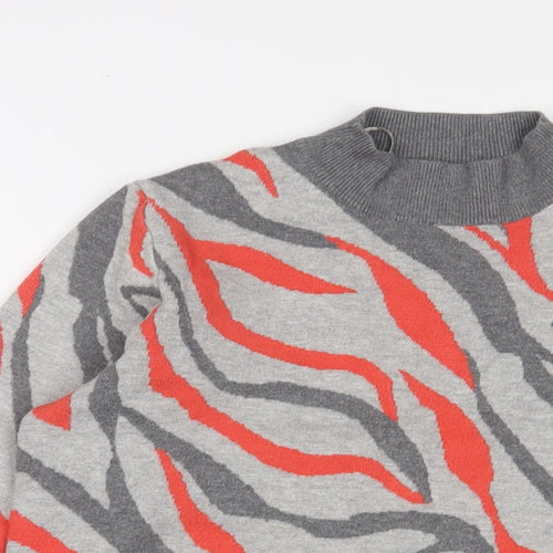 Marks and Spencer Womens Grey Round Neck Animal Print Viscose Pullover Jumper Size L