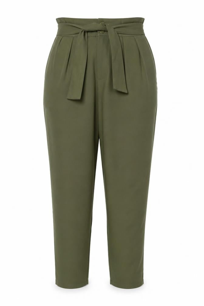 Front view of Grace Karin women’s green polyester trousers, size XL, 27-inch leg regular button - belted