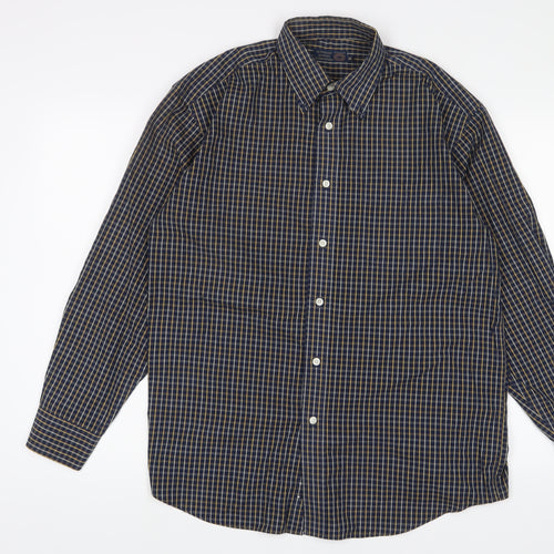 Debenhams Mens Blue Plaid Cotton Button-Up Size M Collared Button