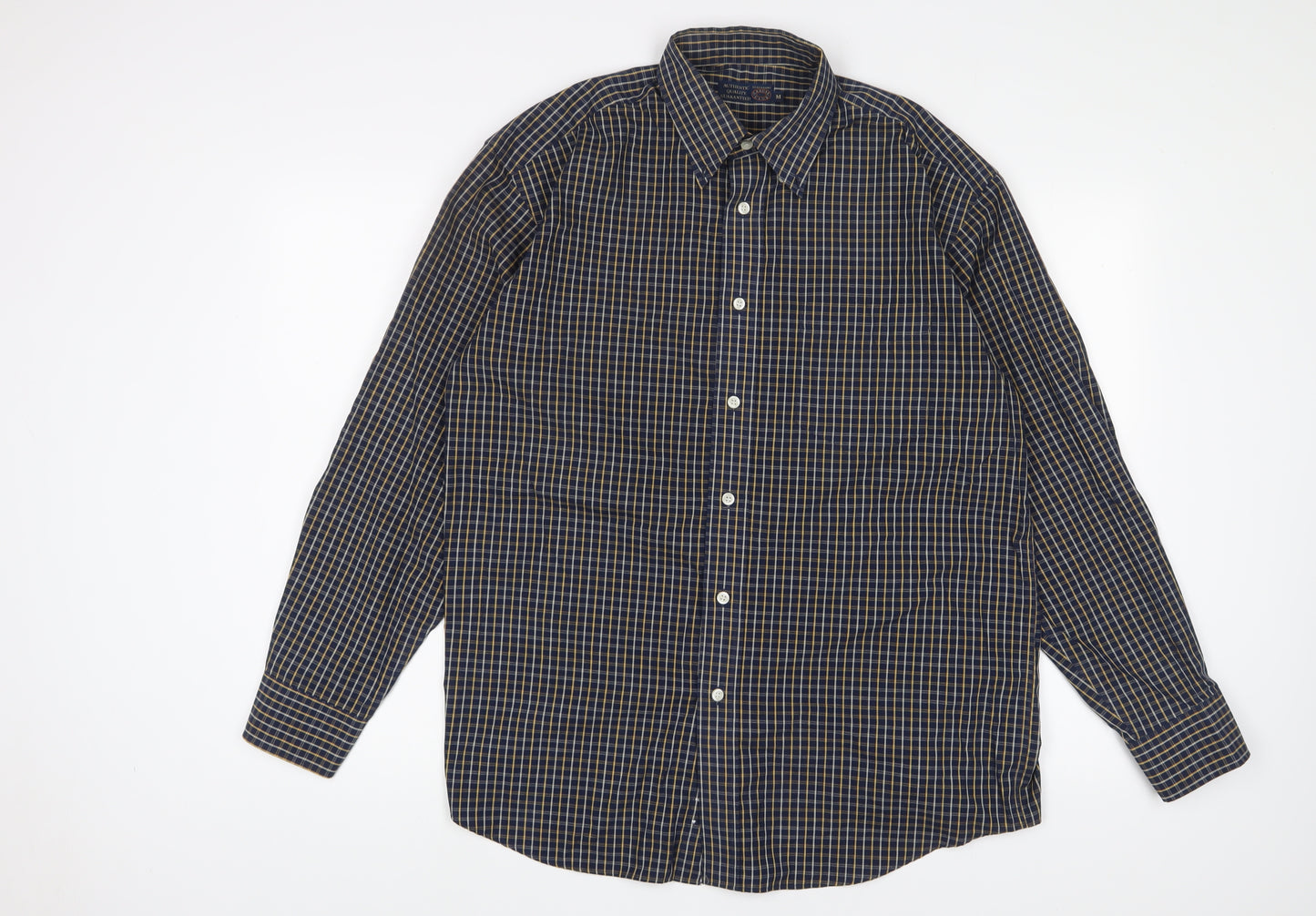 Debenhams Mens Blue Plaid Cotton Button-Up Size M Collared Button