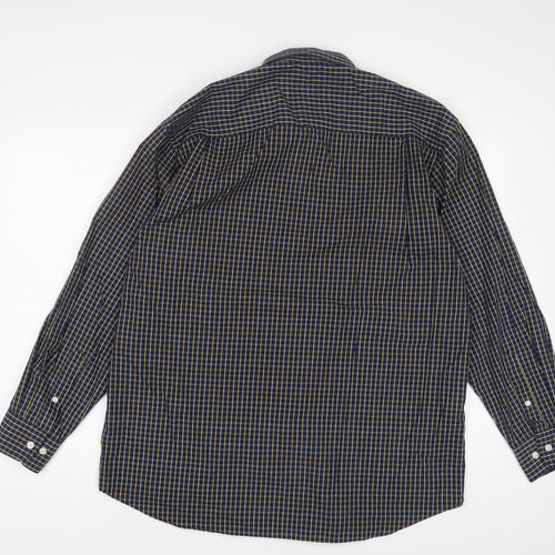 Debenhams Mens Blue Plaid Cotton Button-Up Size M Collared Button