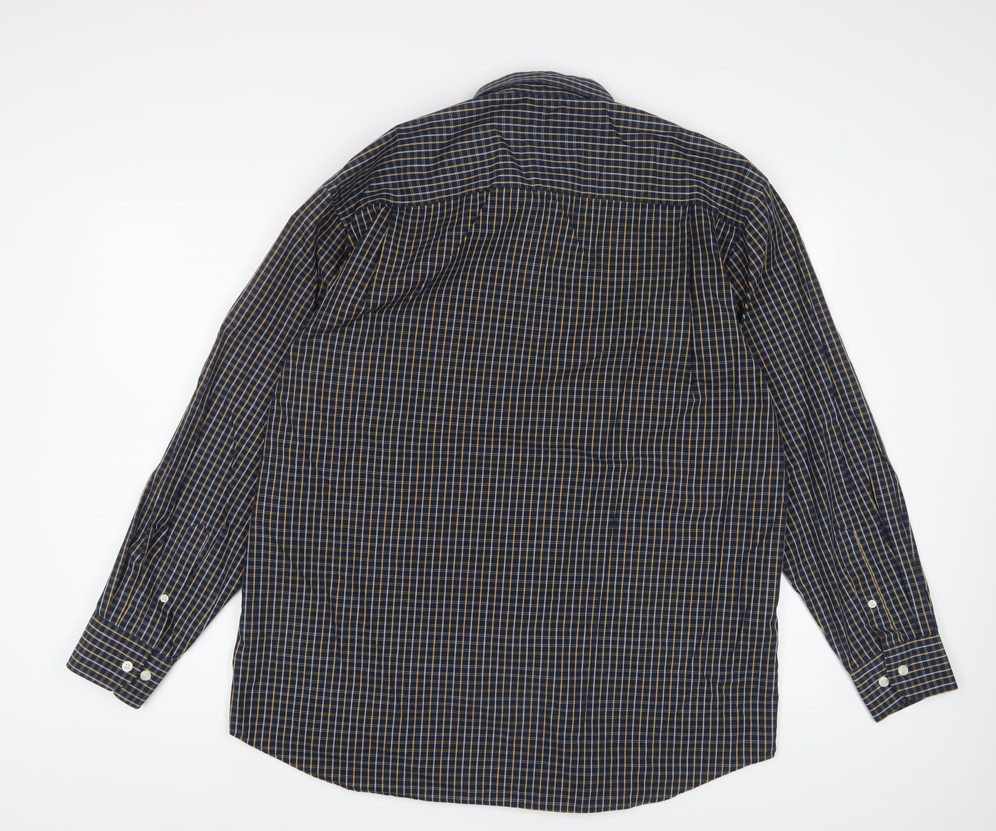 Debenhams Mens Blue Plaid Cotton Button-Up Size M Collared Button