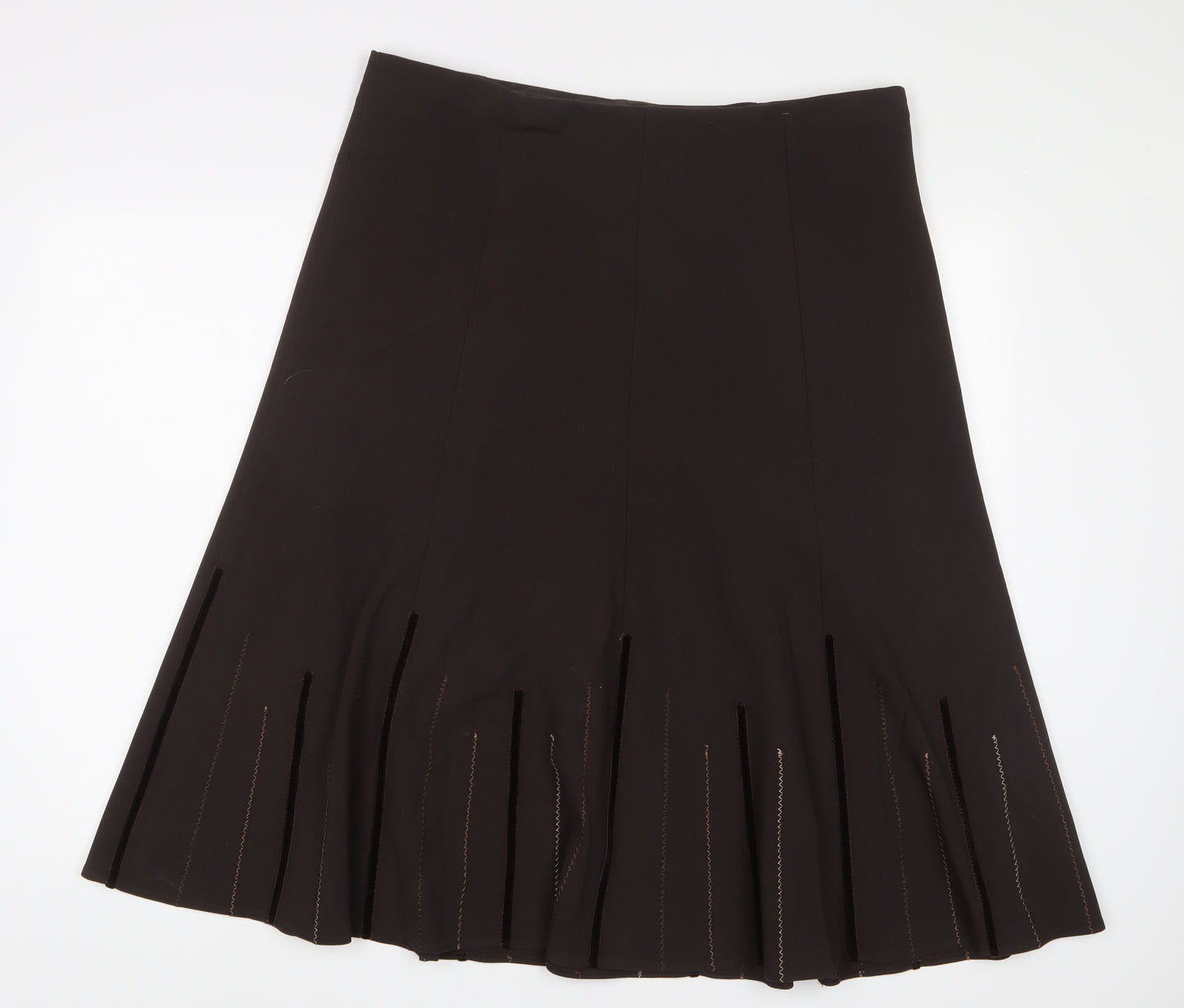 Marks and Spencer Womens Brown Polyester A-Line Skirt Size 18 - Embroidered