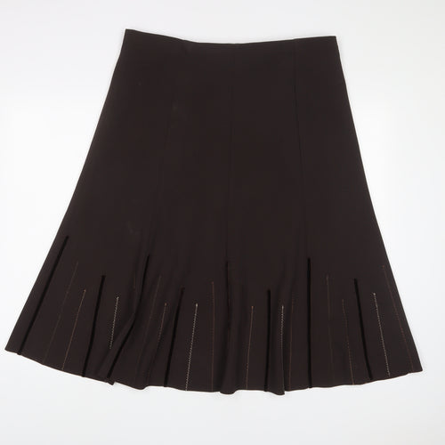 Marks and Spencer Womens Brown Polyester A-Line Skirt Size 18 - Embroidered