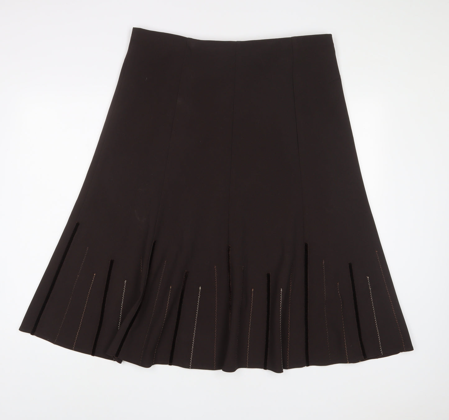 Marks and Spencer Womens Brown Polyester A-Line Skirt Size 18 - Embroidered