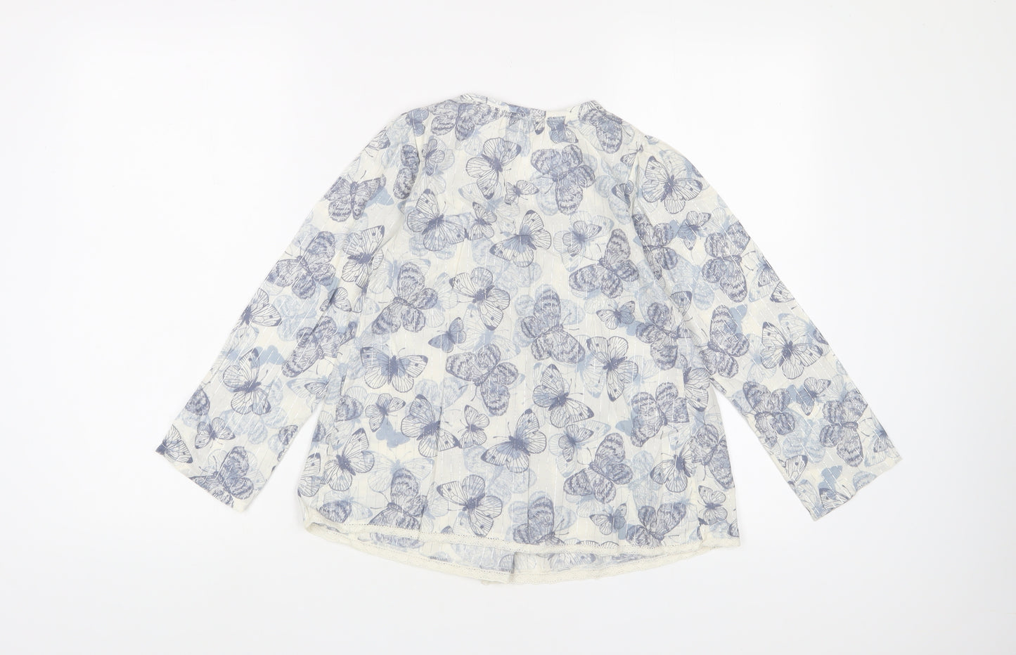 NEXT Girls Blue Geometric Cotton Basic Button-Up Size 7 Years Crew Neck Button - Glitter, Pleated