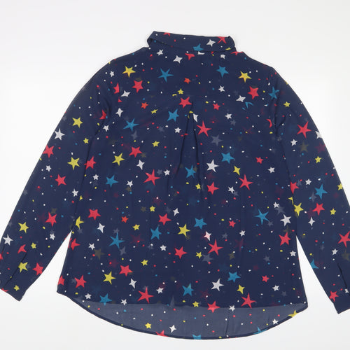 Frugi Womens Blue Geometric Polyester Basic Button-Up Size 12 Collared - Star Pattern
