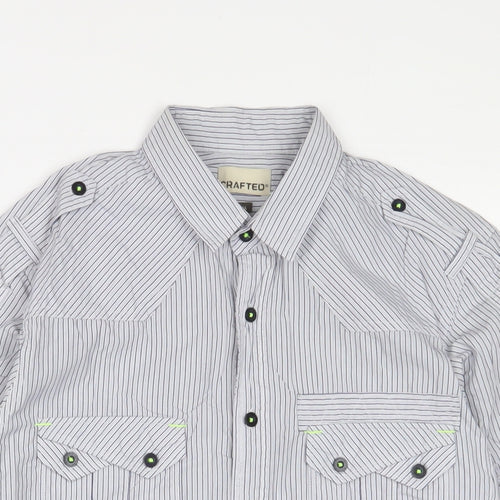 Crafted Mens Blue Striped Cotton Button-Up Size S Collared Button - Pockets