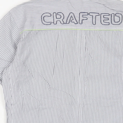 Crafted Mens Blue Striped Cotton Button-Up Size S Collared Button - Pockets