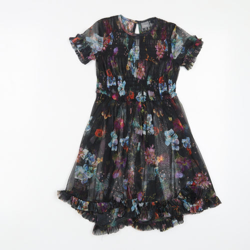 NEXT Girls Multicoloured Floral Polyester A-Line Size 4 Years Roll Neck Button - Pleated