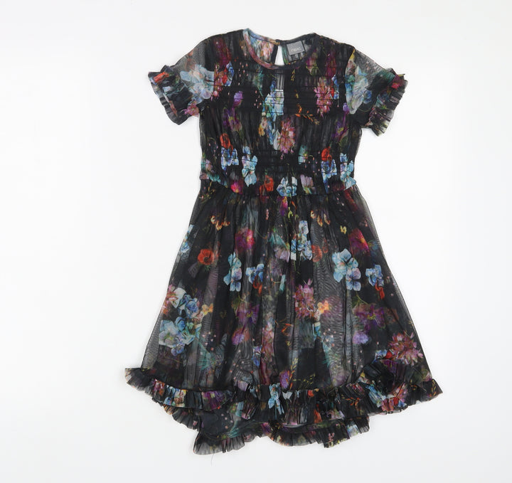 NEXT Girls Multicoloured Floral Polyester A-Line Size 4 Years Roll Neck Button - Pleated
