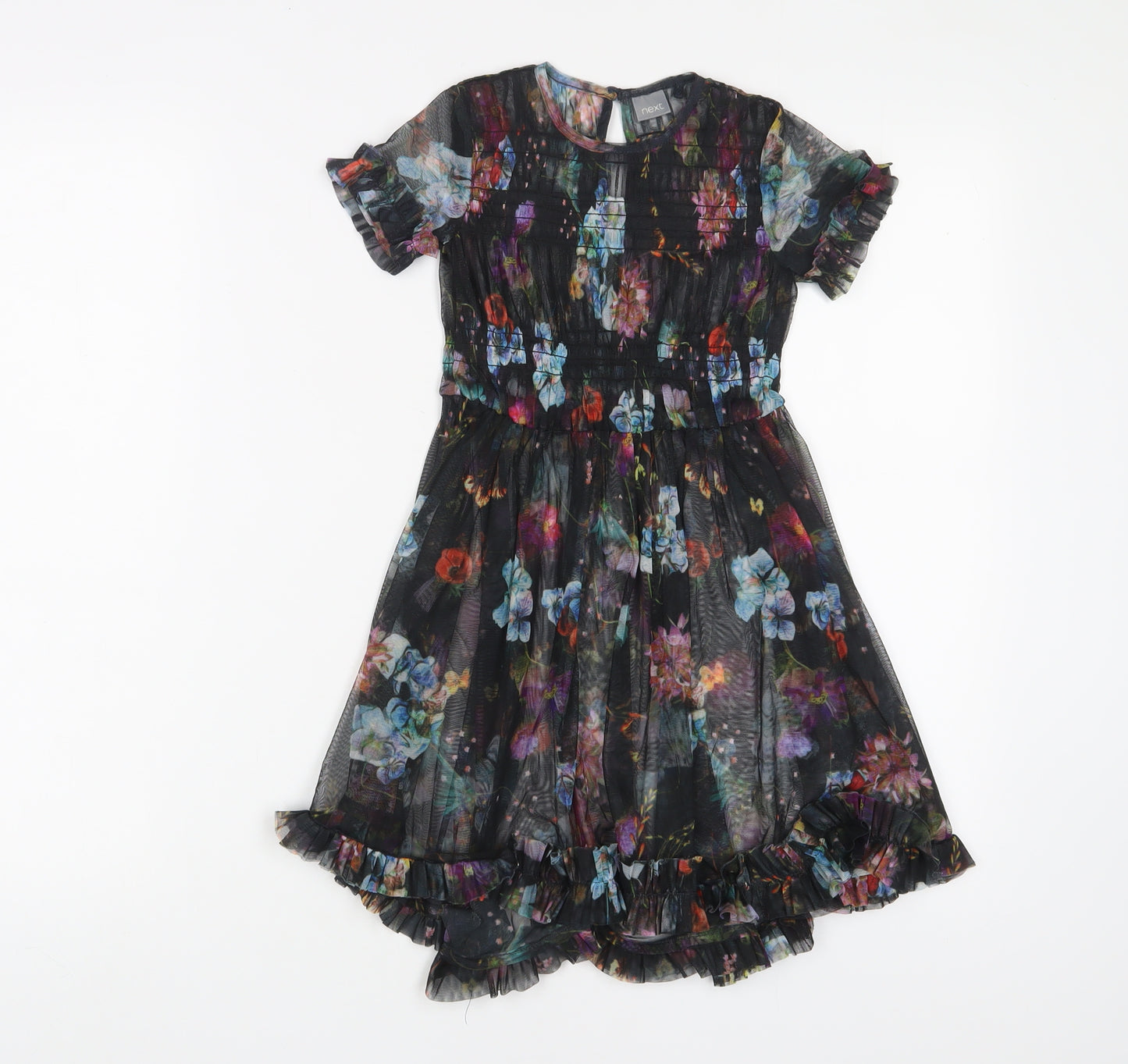 NEXT Girls Multicoloured Floral Polyester A-Line Size 4 Years Roll Neck Button - Pleated