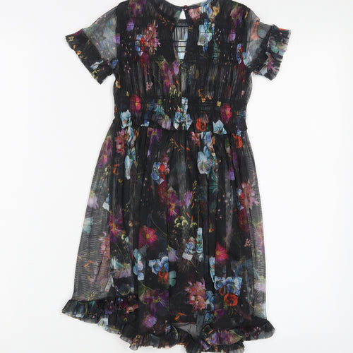 NEXT Girls Multicoloured Floral Polyester A-Line Size 4 Years Roll Neck Button - Pleated