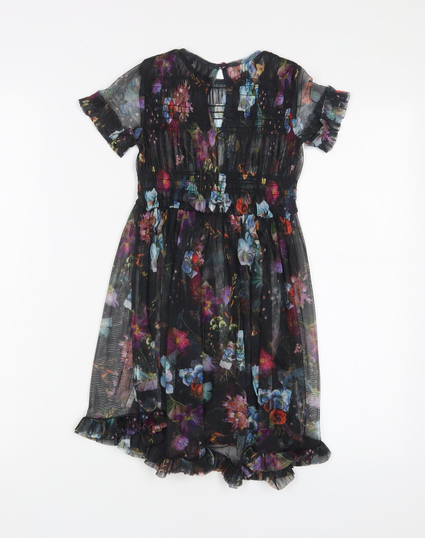NEXT Girls Multicoloured Floral Polyester A-Line Size 4 Years Roll Neck Button - Pleated