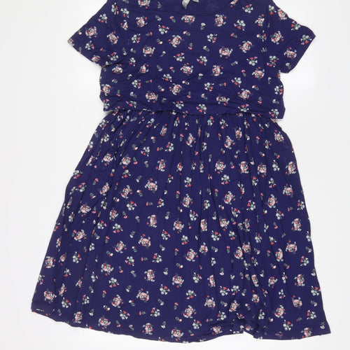 ASOS Womens Blue Floral Viscose A-Line Size 10 Boat Neck Pullover