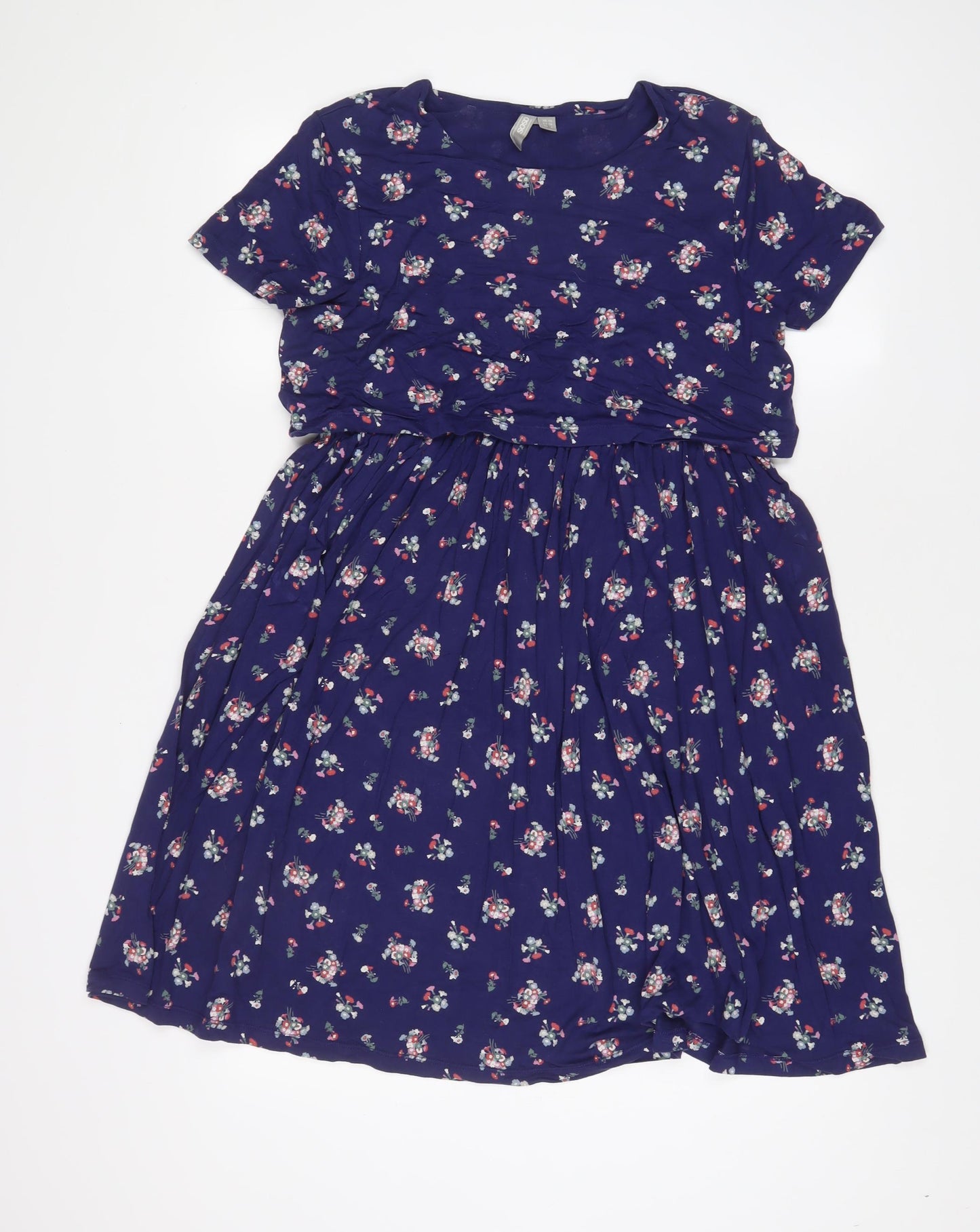 ASOS Womens Blue Floral Viscose A-Line Size 10 Boat Neck Pullover