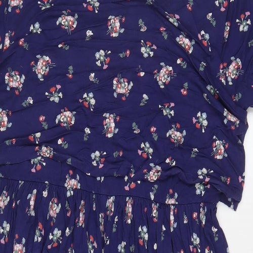ASOS Womens Blue Floral Viscose A-Line Size 10 Boat Neck Pullover