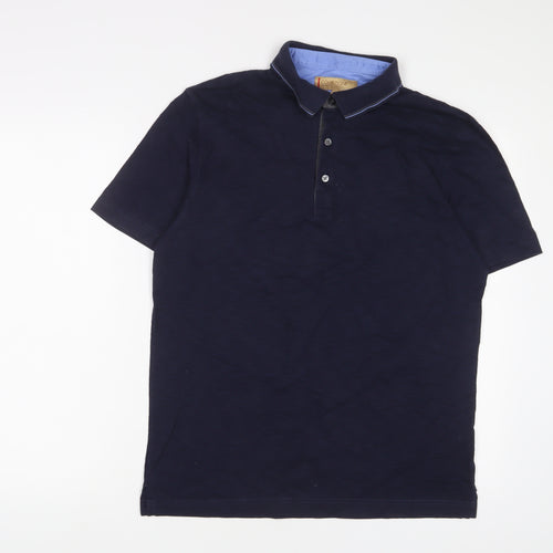 Marks and Spencer Mens Blue Cotton Polo Size M Collared Button