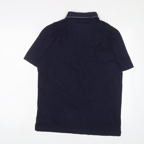 Marks and Spencer Mens Blue Cotton Polo Size M Collared Button