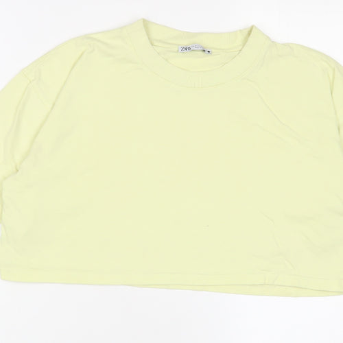 Zara Womens Green Cotton Cropped T-Shirt Size M Crew Neck