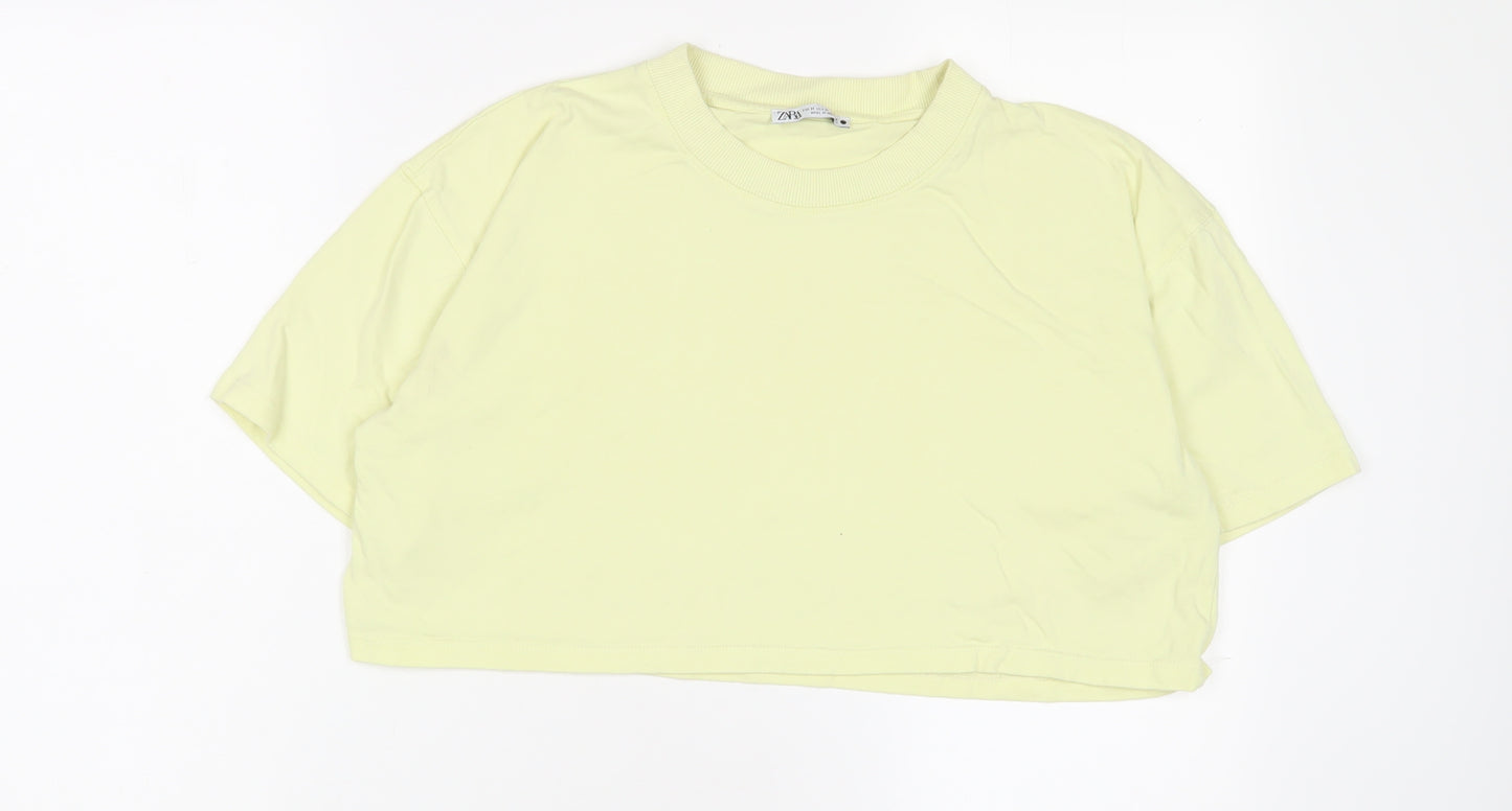 Zara Womens Green Cotton Cropped T-Shirt Size M Crew Neck