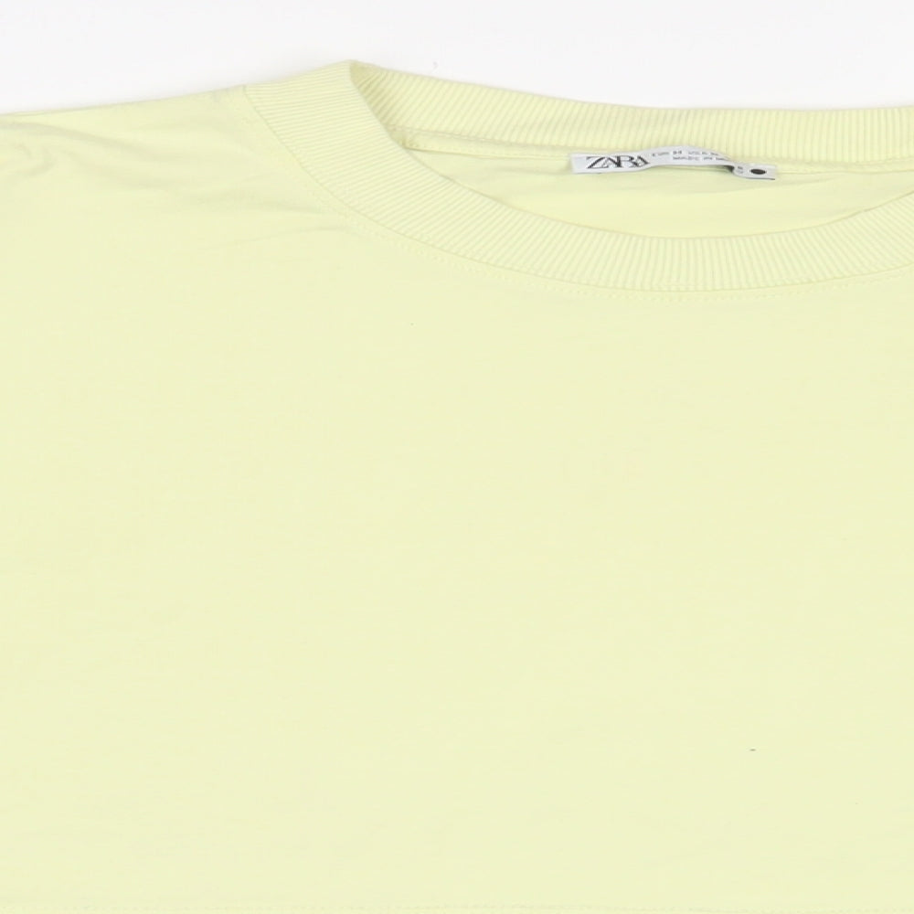 Zara Womens Green Cotton Cropped T-Shirt Size M Crew Neck