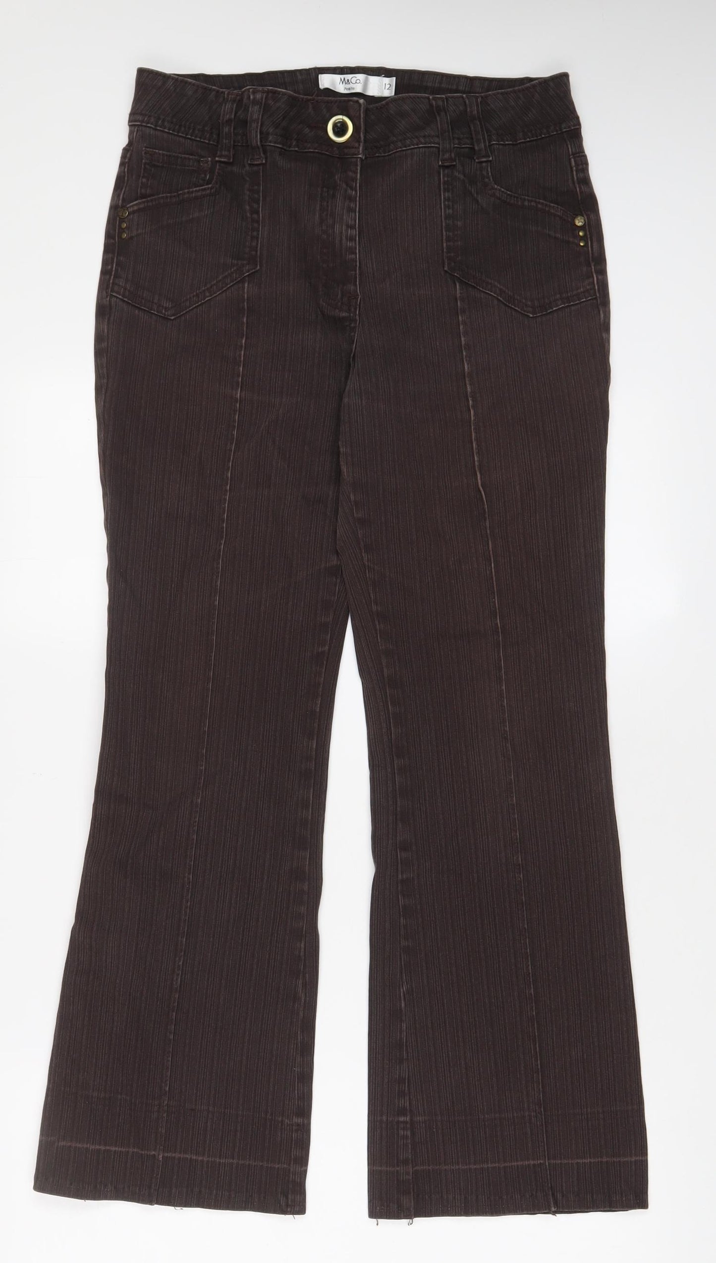 M&Co Womens Brown Cotton Bootcut Jeans Size 12 L29 in Regular Zip