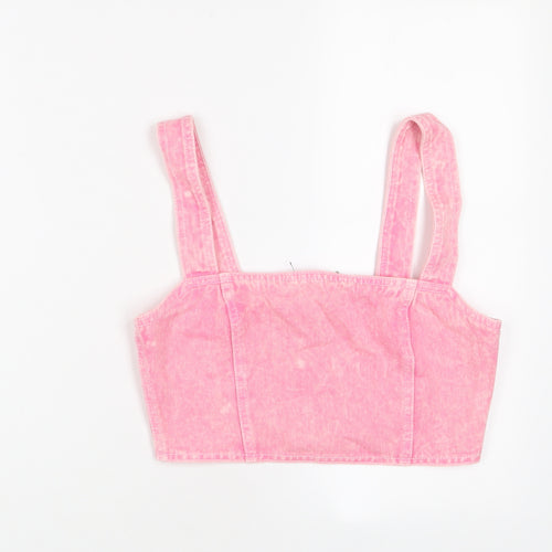 Nasty Gal Womens Pink Cotton Cropped Tank Size 8 Square Neck