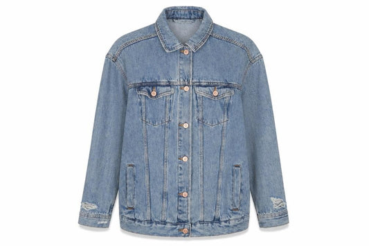 Front view of New Look women’s black jacket, size UK 10, button - distressed, pockets