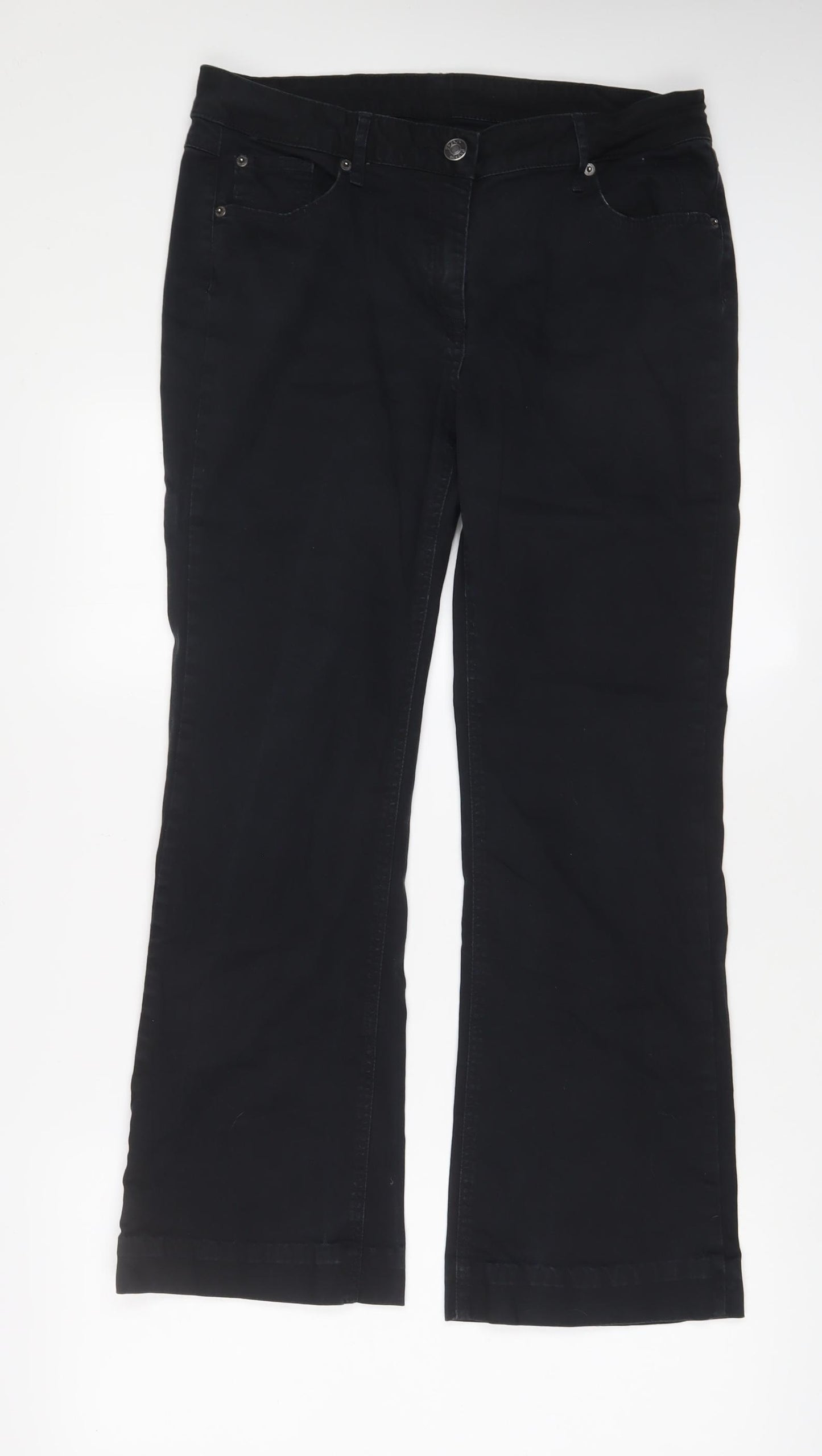 Matalan Womens Black Cotton Bootcut Jeans Size 14 L28 in Regular Zip