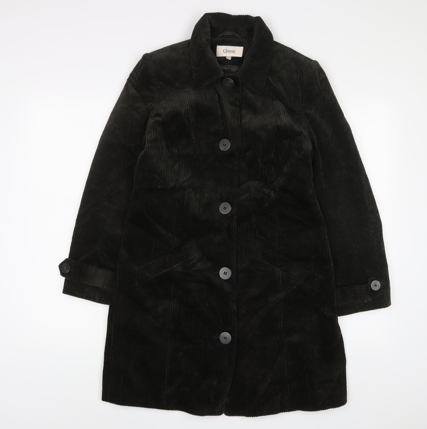 Classic Womens Green Overcoat Coat Size 8 Button - Pockets
