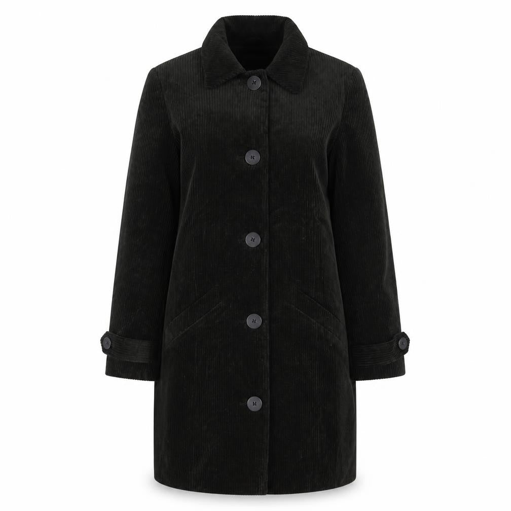 Front view of Classics women’s green overcoat coat, size UK 8, button - pockets