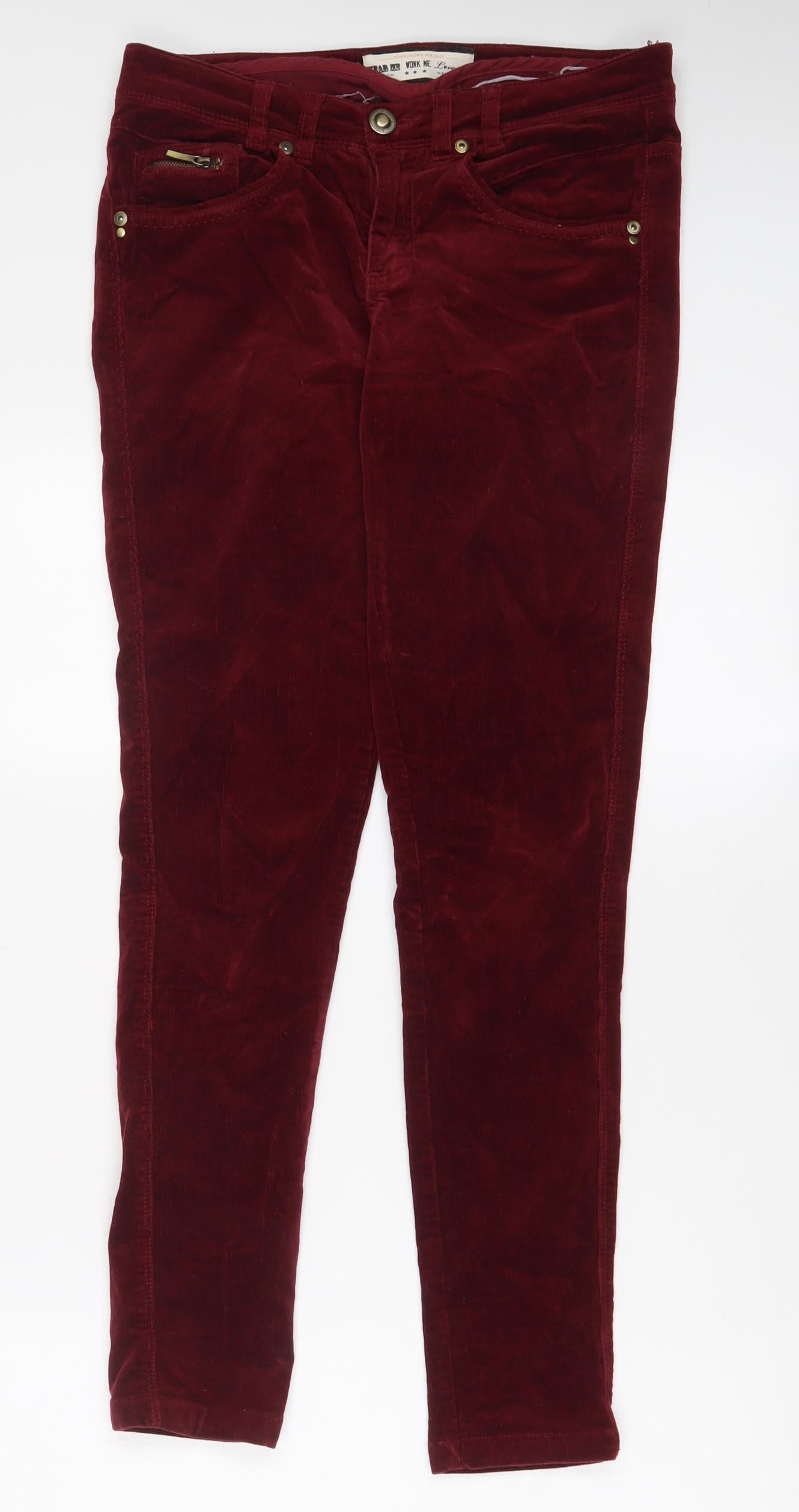 New Look Womens Red Cotton Trousers Size 8 L29 in Regular Zip
