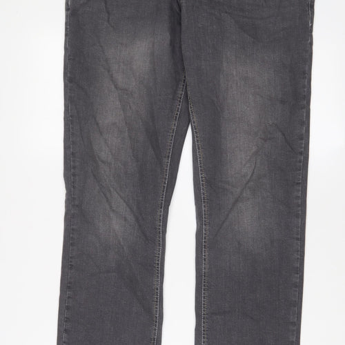 Denim & Co. Mens Grey Cotton Straight Jeans Size 32 in L32 in Regular Button