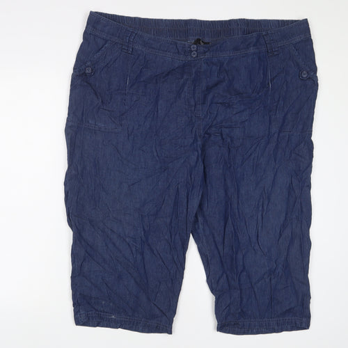 Bonmarché Womens Blue Cotton Bermuda Shorts Size 22 L18 in Regular Pull On