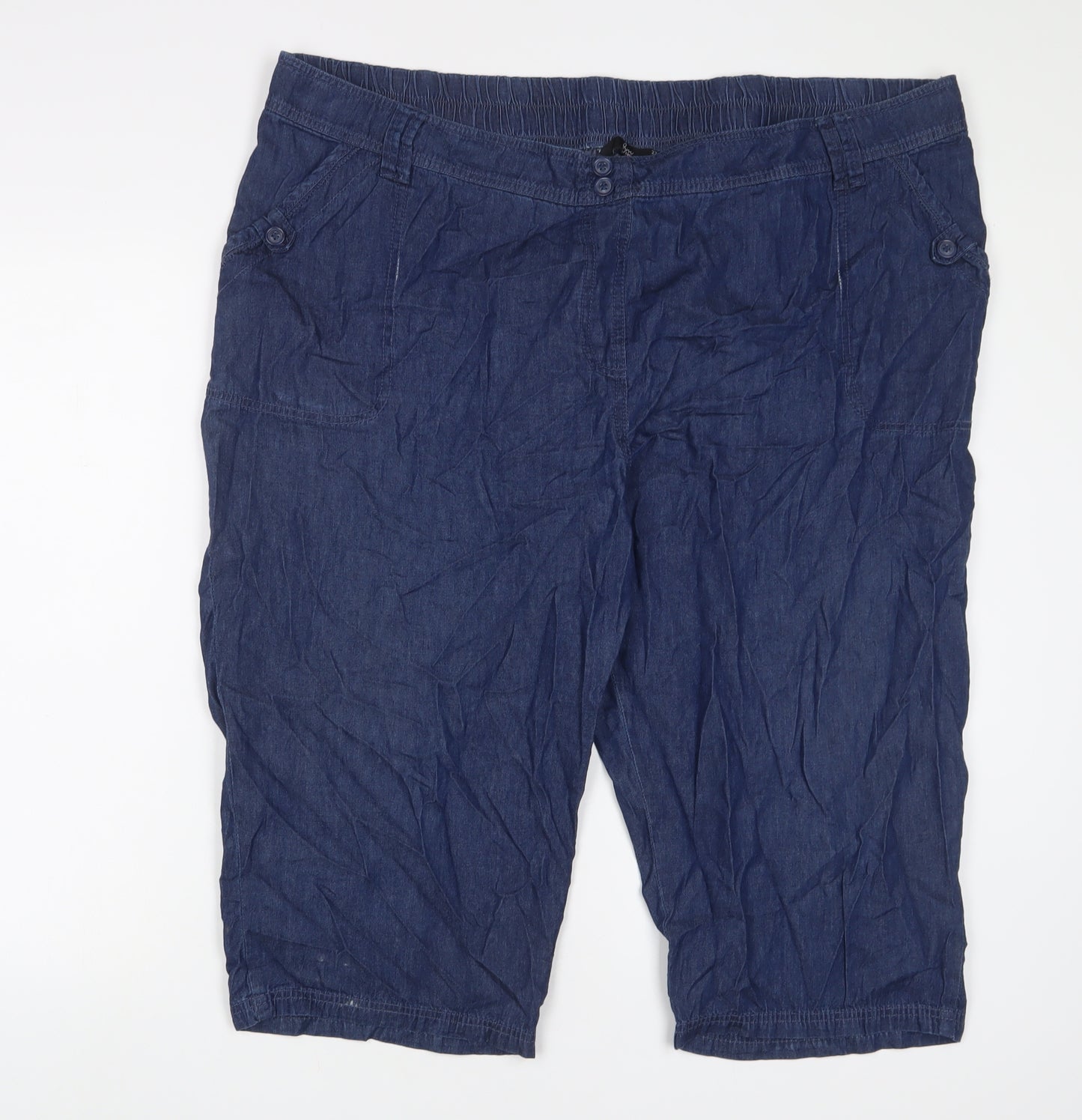 Bonmarché Womens Blue Cotton Bermuda Shorts Size 22 L18 in Regular Pull On