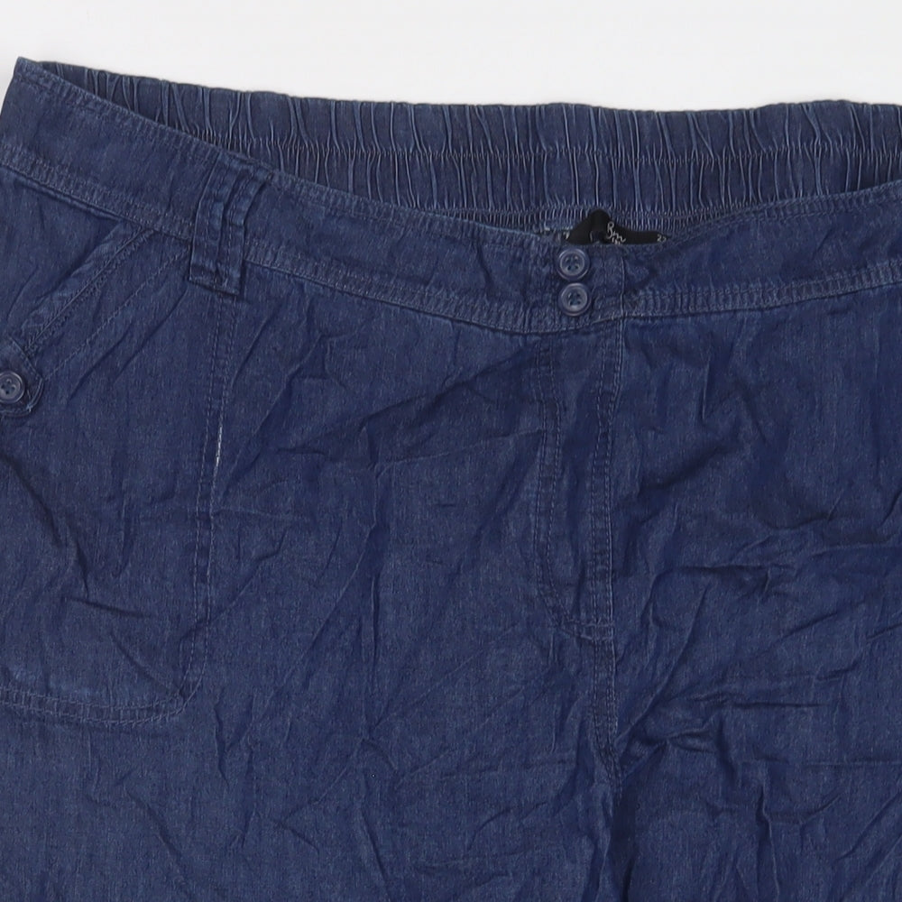 Bonmarché Womens Blue Cotton Bermuda Shorts Size 22 L18 in Regular Pull On