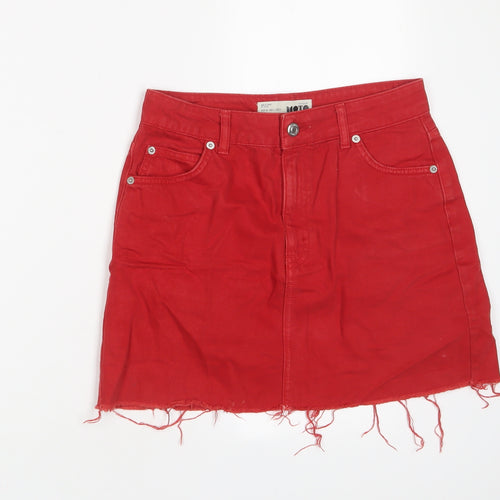 Topshop Womens Red Cotton A-Line Skirt Size 8 Zip