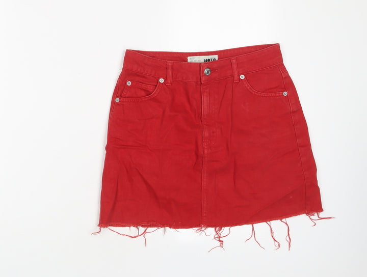 Topshop Womens Red Cotton A-Line Skirt Size 8 Zip