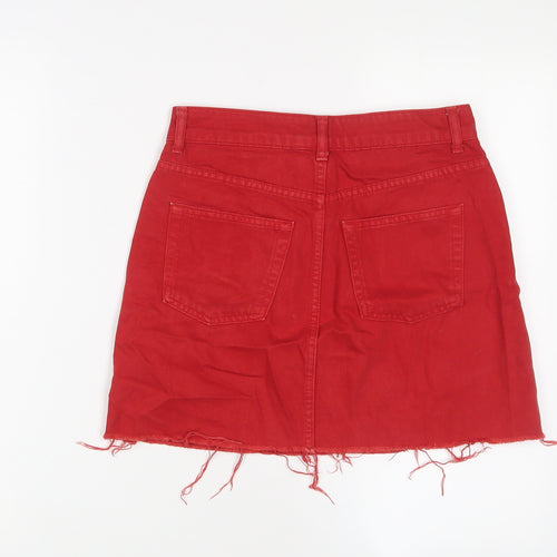 Topshop Womens Red Cotton A-Line Skirt Size 8 Zip