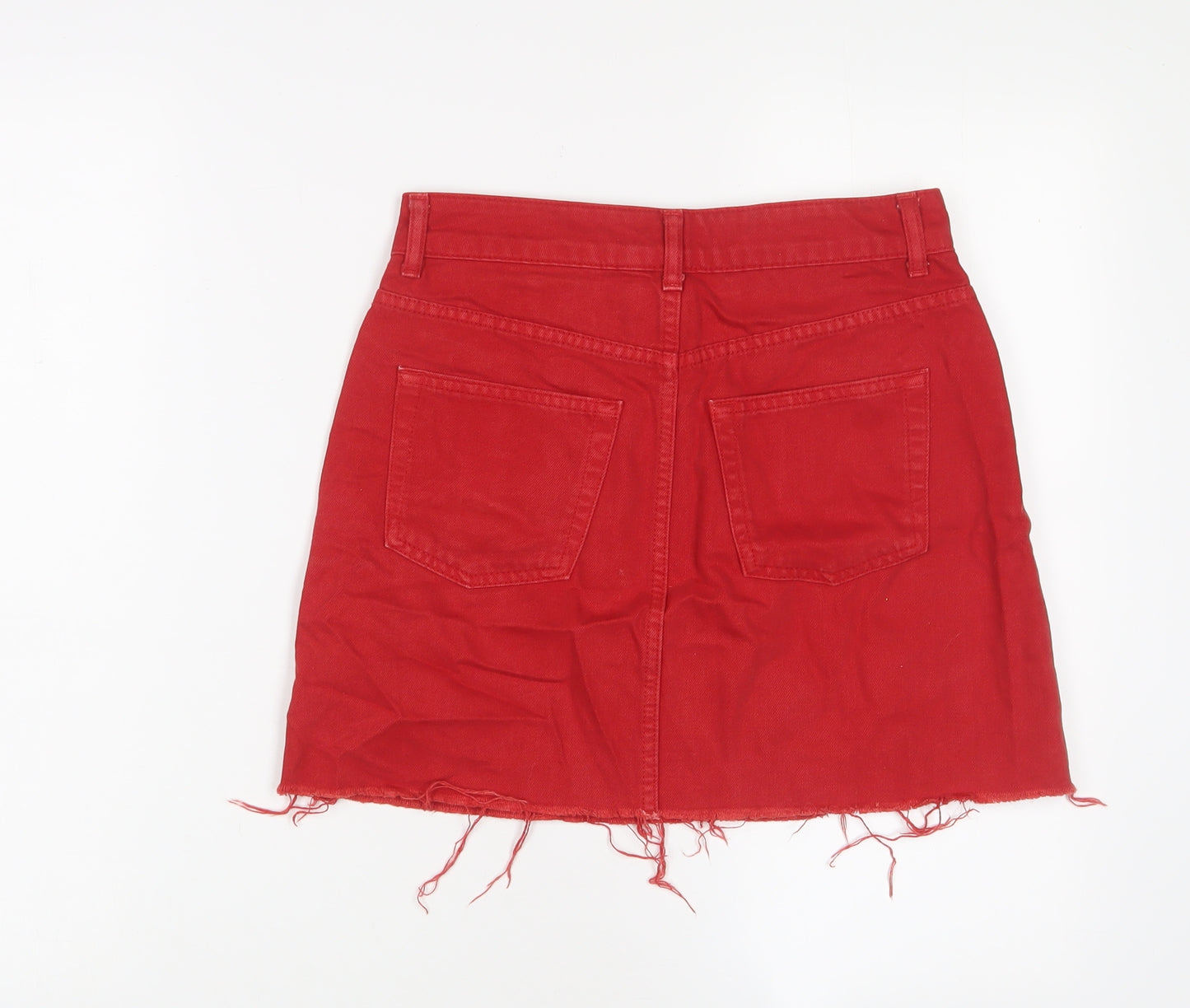 Topshop Womens Red Cotton A-Line Skirt Size 8 Zip
