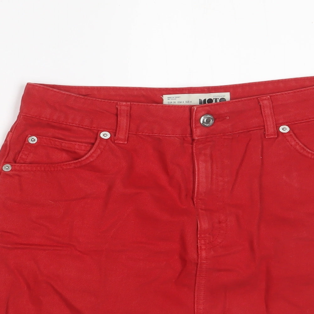 Topshop Womens Red Cotton A-Line Skirt Size 8 Zip