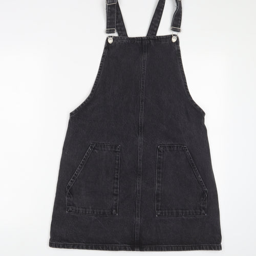 Topshop Womens Grey Cotton A-Line Size 12 Square Neck Buckle